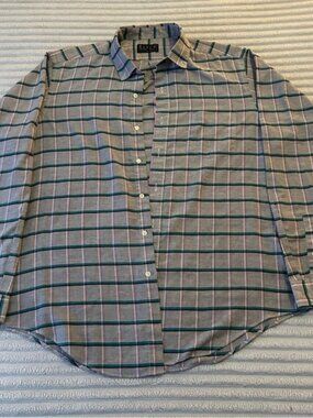 Levi's Men's Gray Plaid Button-Down Shirt with Green & Pink Stripes